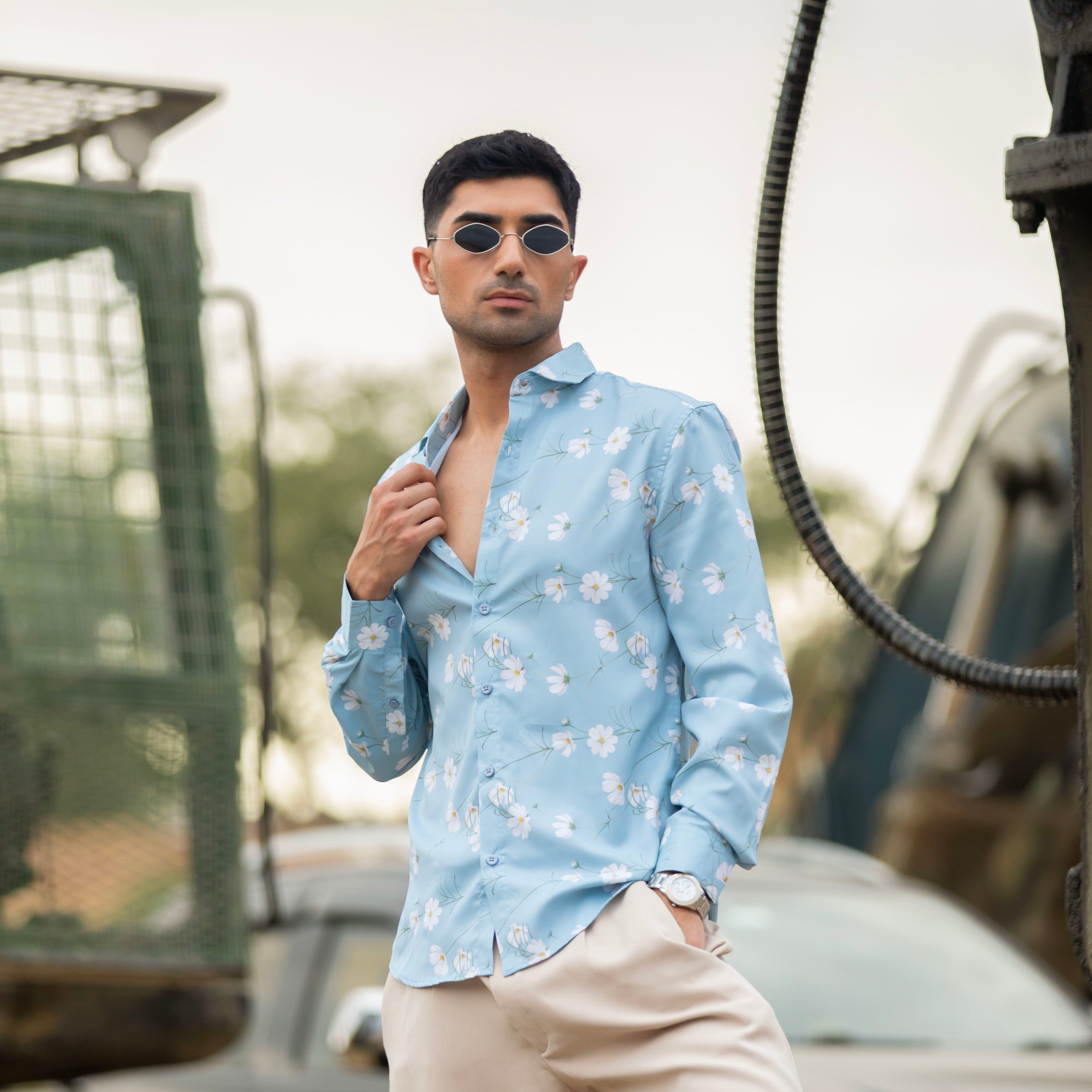 "White Dawn Sky Blue Full Sleeve Shirt"